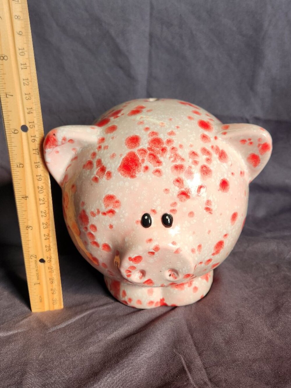 Ceramic Pink Red Splatter Piggy Bank Spongeware Style Coin Bank Cute Decor